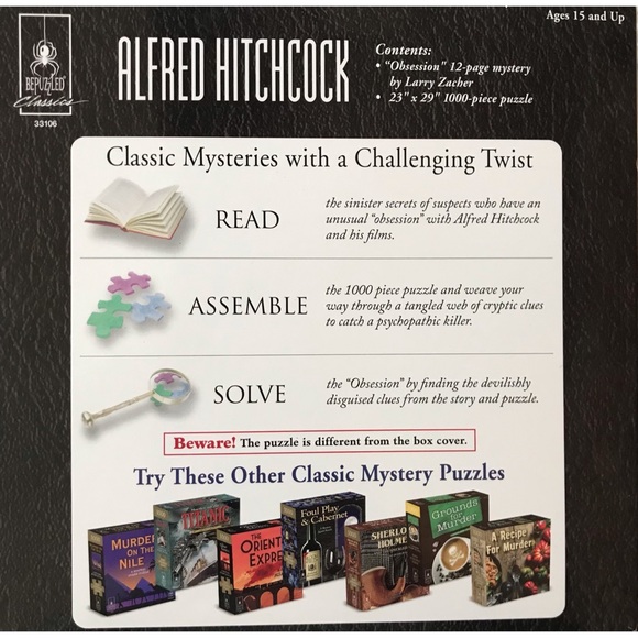 Alfred Hitchcock Mystery 1000 Piece Jigsaw Puzzle 23” x 29” - Picture 2 of 5